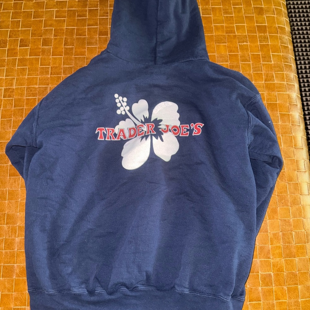 Trader Joe's Navy Hoodie with Hibiscus Logo